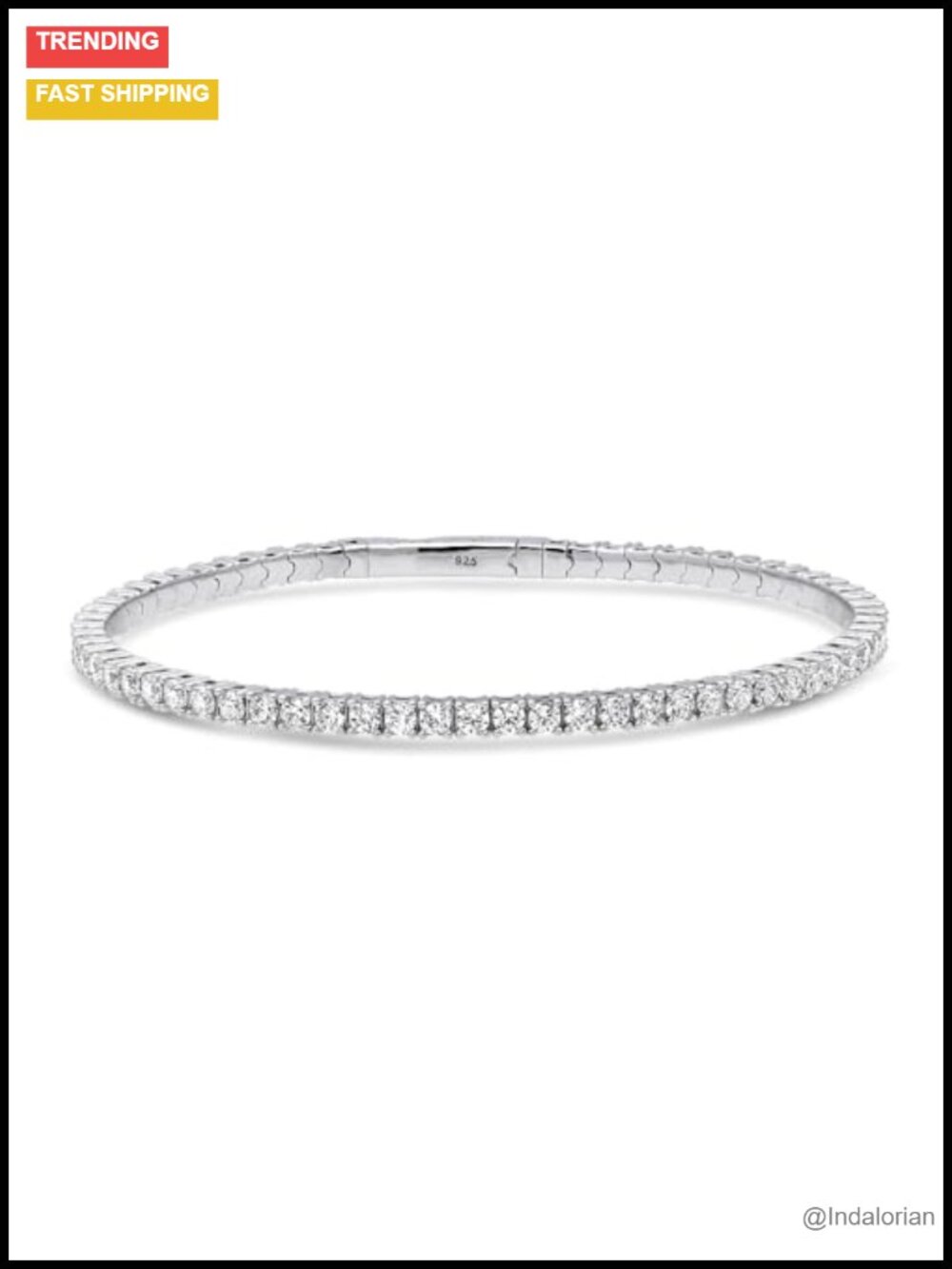 Sterling Silver Flexible Bangle Bracelet with Cubic Zirconia